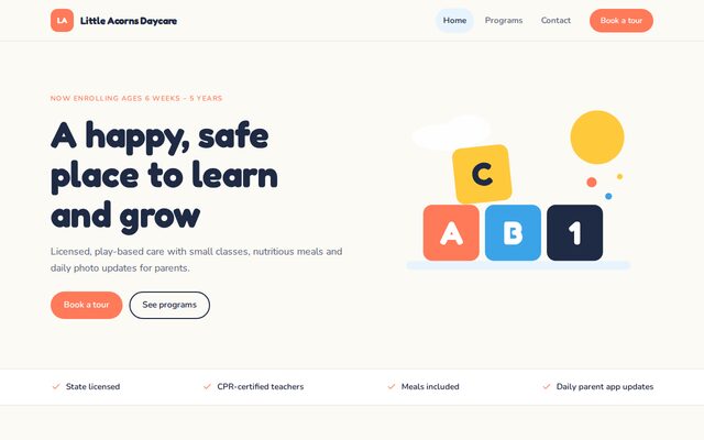 Preview of the Daycare & childcare website template