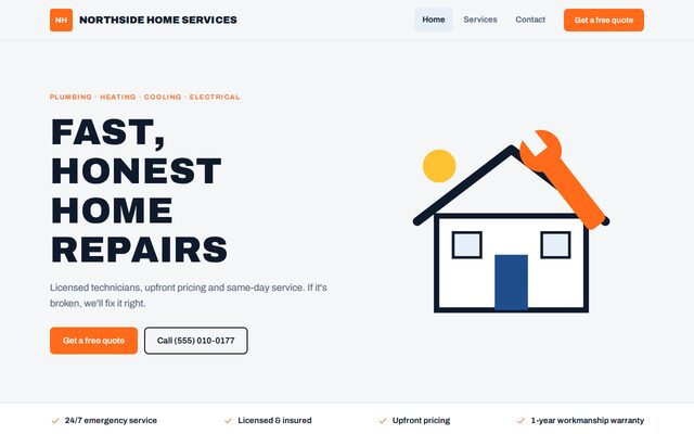 Preview of the Contractor & home services website template