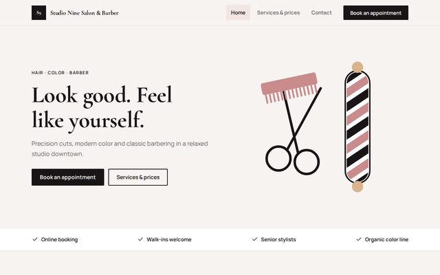 Preview of the Beauty salon & barbershop website template